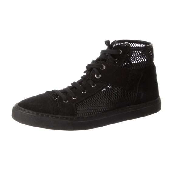 Chanel Women's Tweed Suede High Top Sneakers Black Size 38